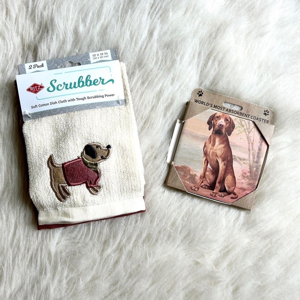 • E & S Pets • Dog “World’s Most Absorbent Coaster” + 2-Pack Dog Dish Cloths